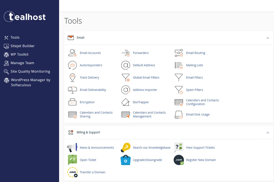 Teal Host cPanel control panel screenshot
